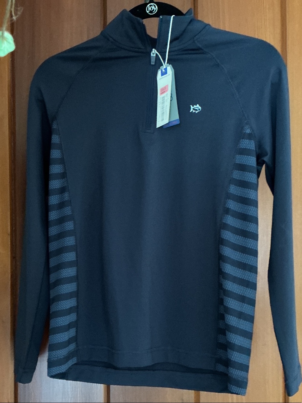 Southern Tide Men's Navy Quarter-Zip Pullover with Striped Side Panels - Picture 3 of 4